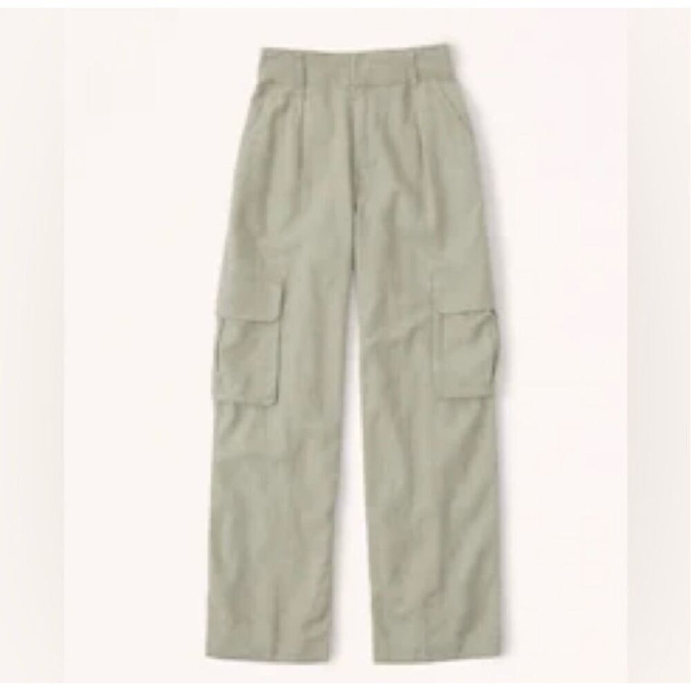 ✨Abercrombie & Fitch Linen-Blend Tailored Ultra Wide-Leg Cargo Sz S Green Pants✨ - Picture 6 of 9